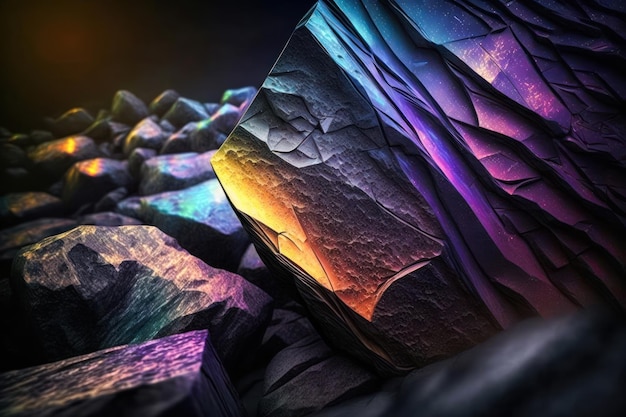 Fantasy stones abstract background with neon lights