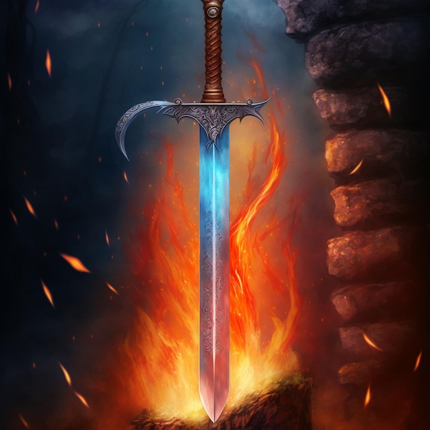 Fantasy style sword on fire