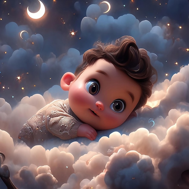 Fantasy super cute baby in the cloud