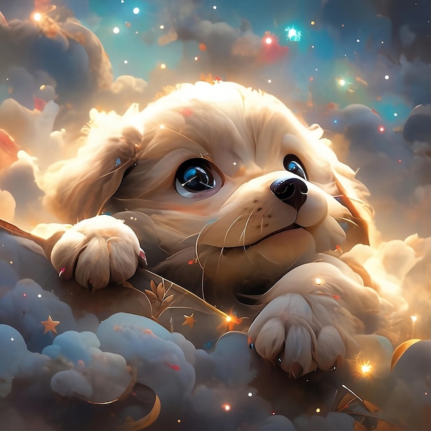 Fantasy_super_cute_dog_in_the_cloud