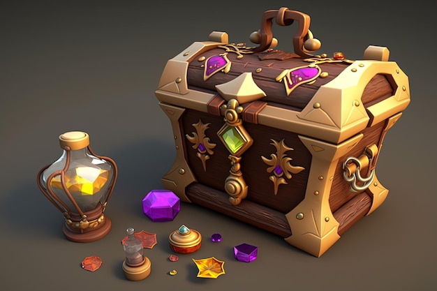 Photo fantasy treasure chest isolated on white ai generative illustration