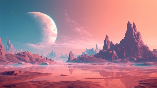 fantasy vaporwave mars landscape vintage style