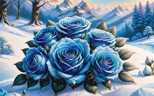 a fantasy vintage scene unfoldsa classic bouquet of blue roses