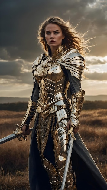 Photo fantasy warrior queen in battle armor