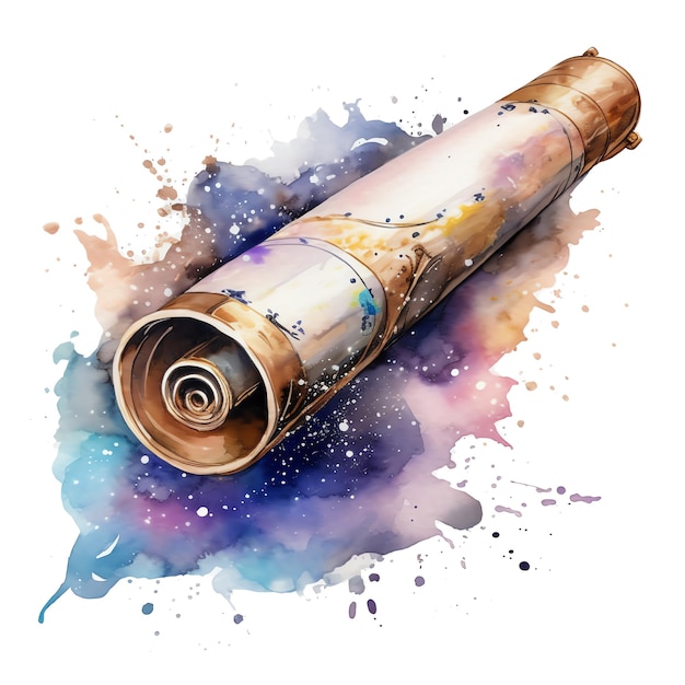 Fantasy watercolor scroll illustration