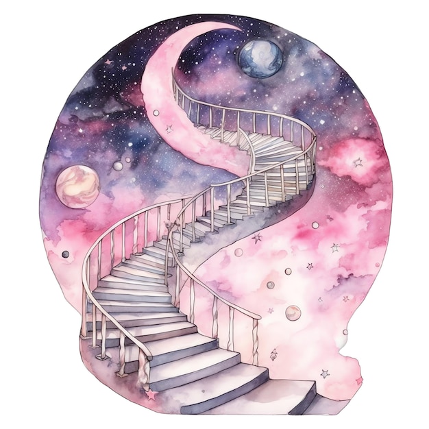 Fantasy watercolor stairs illustration