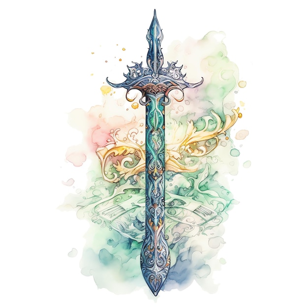 Fantasy watercolor sword illustration