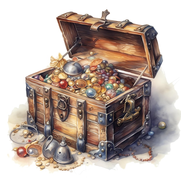 Fantasy watercolor treasure chest illustration