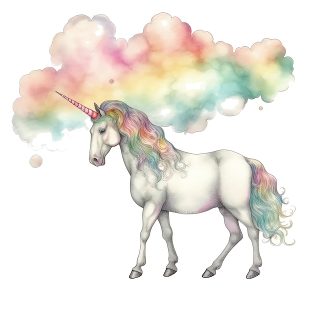 Fantasy watercolor unicorn illustration