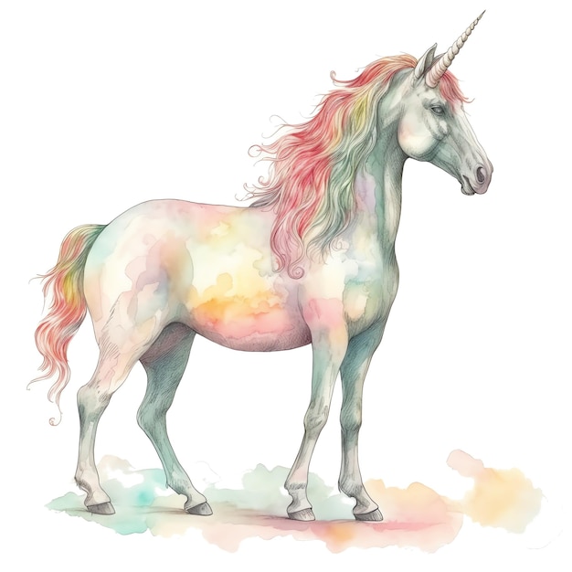 Fantasy watercolor unicorn illustration