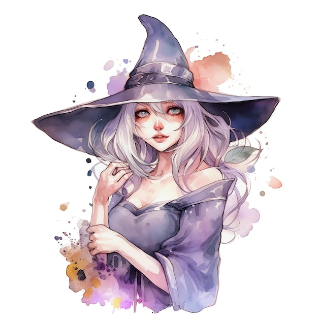 Fantasy watercolor witch illustration