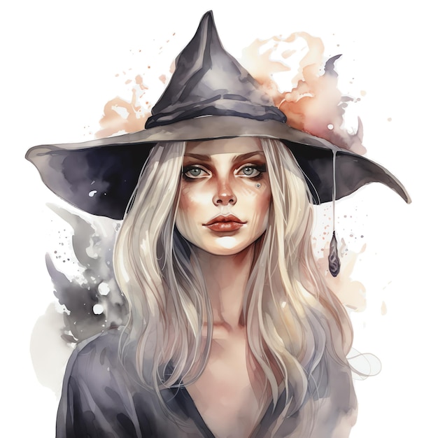 Fantasy watercolor witch illustration