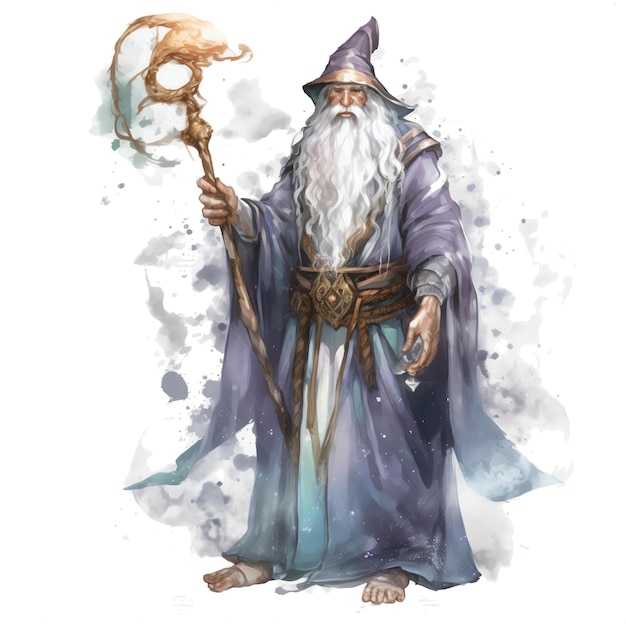 Fantasy watercolor wizard illustration