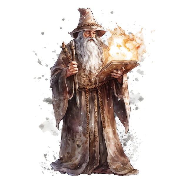 Fantasy watercolor wizard illustration