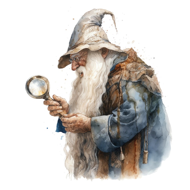 Fantasy watercolor wizard illustration