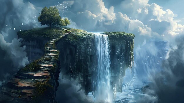 Photo fantasy waterfall on a floating island