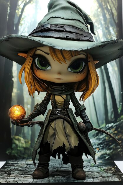 Fantasy Witch Figurine in a Forest Setting