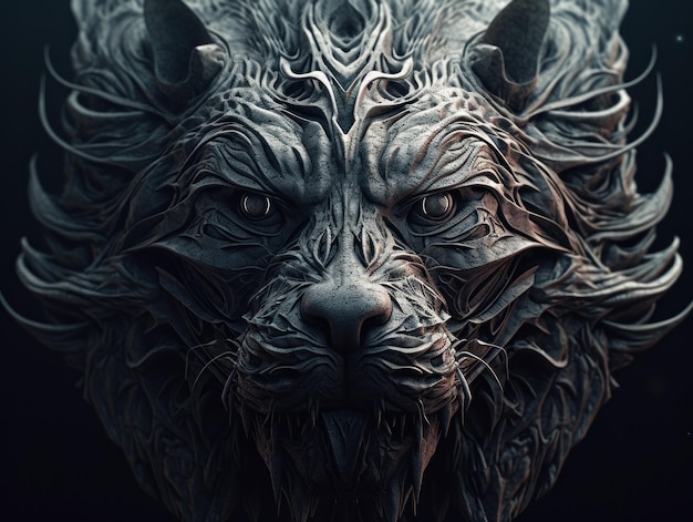 Fantasy wolf head on a black background created with Generative AI technology