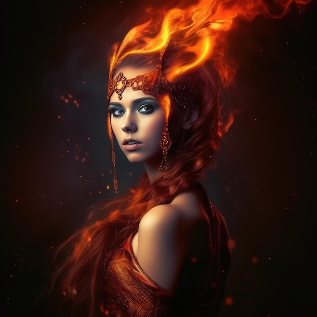 Fantasy woman from the fire Generative AI