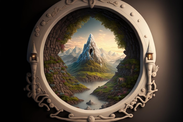 Fantasy world seen through keyhole digital illustration AI