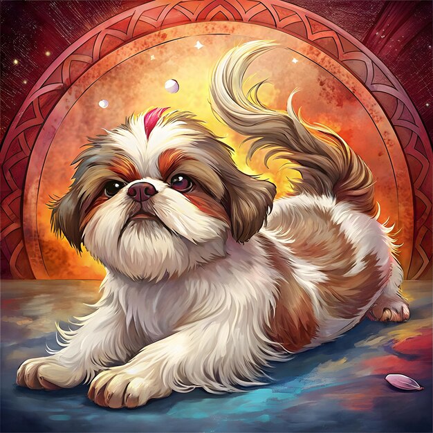 Photo fantasythemed shih tzu stretching enchanting digital dog art