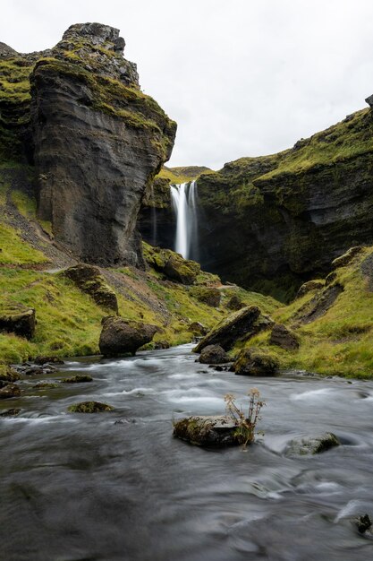 Photo far from knevurfoss long exposure in summer, iceland