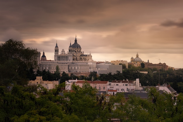 Far look from the Almudena Cathedral in Madrid, Spain.