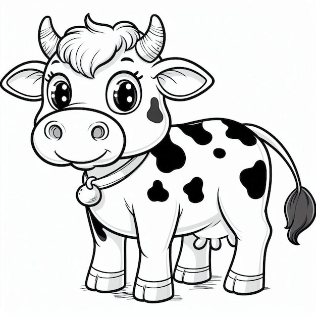 Photo farm animal cow coloring page for kids ai generated