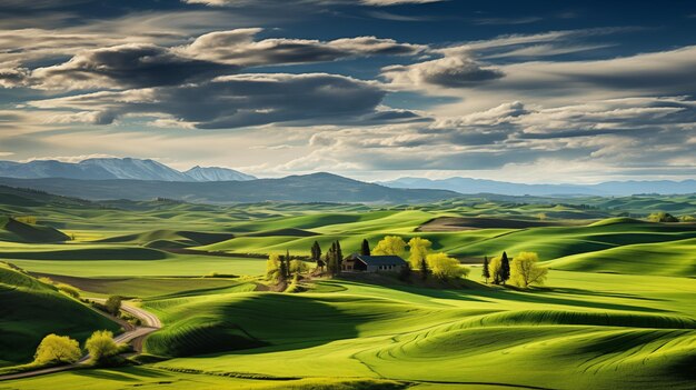 Farm landscape photograph Sprawling farmland over flowing hills