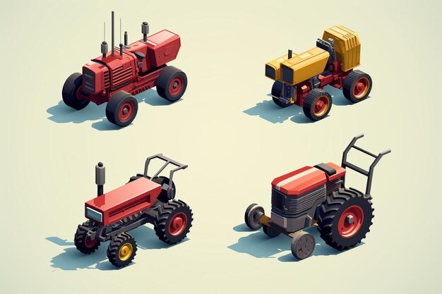 Farm machinery isometric compositions