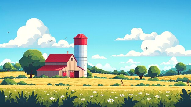 Photo a farm scene in flat graphics