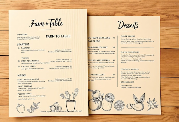 Photo farm to table menu featuring rustic textures and earthy tones se menu layout idea for brand designc