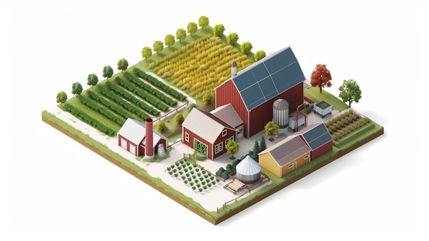 a farm with a farm and a farm with a farm house and a farm