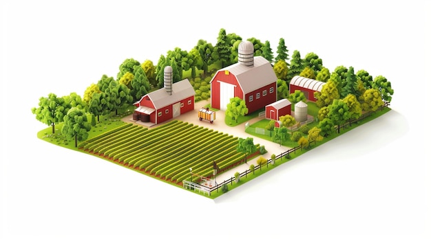 a farm with a red barn and a farm with a red barn