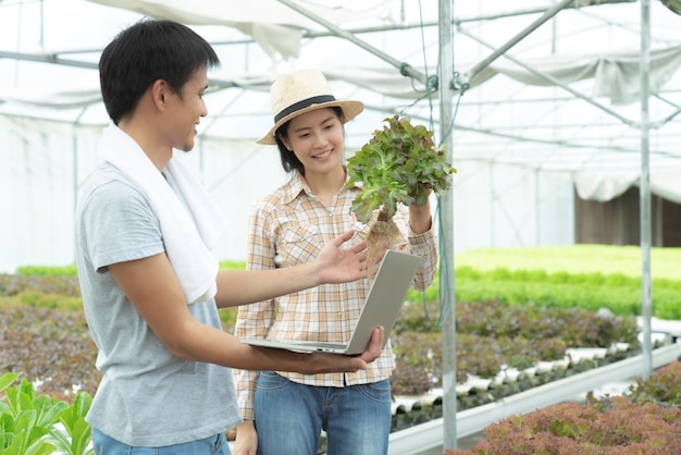 Farmer and businessman talking about product and finance trading in farm