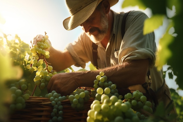 Farmer collecting grapes harvesting seasons generated by AI