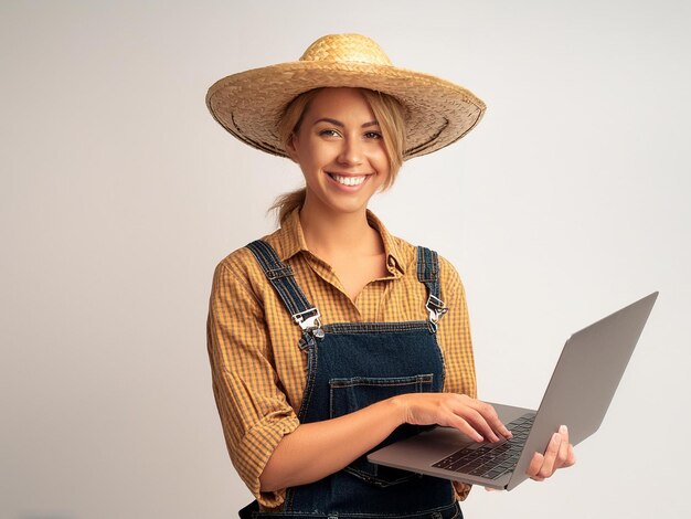 Farmer digitally working on a laptop