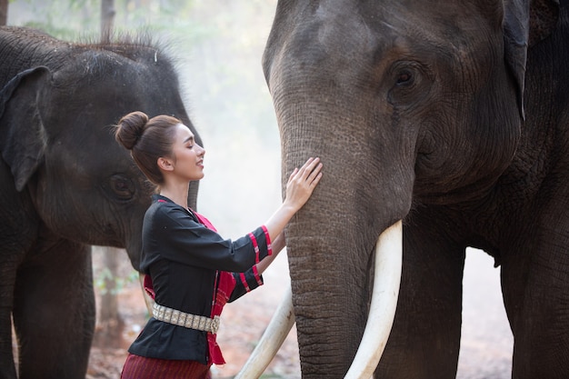 Farmer and elephant Asian culture