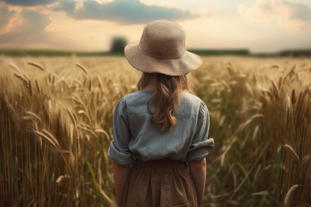 Farmer girl with hat farm field Generate Ai