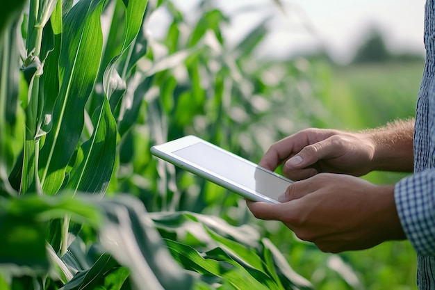 A Farmer Holding an iPad with a CloseUp of the Screen Showing Farm Data