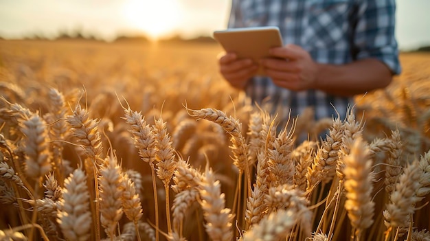 Farmer holding tablet computer standing in wheat field Agronomist using online data software for smart farming and agriculture ar 169 stylize 750 v 6 Job ID d16cc6437a2849b5886ec5faa00cae35