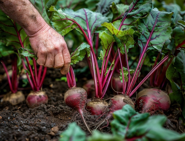 Farmer holds bunch fresh beets with lush leaves Healthy organic food vegetables agriculture