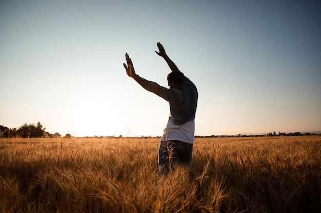 Farmer in the middle of the field