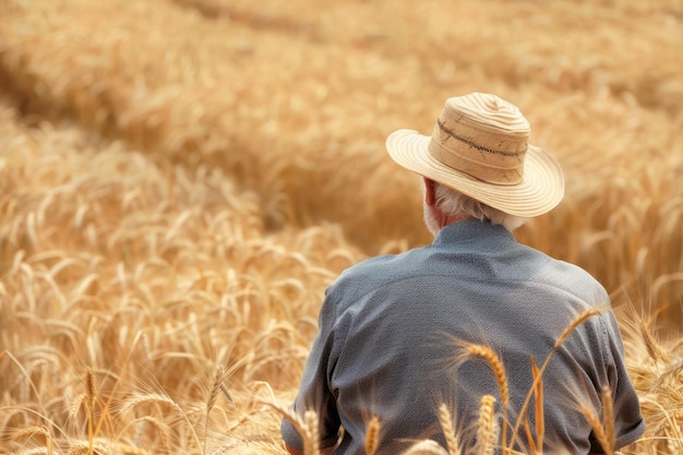 Farmer observing wheat field Agriculture and business concept Generative AI