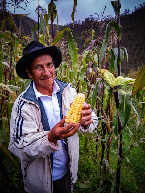 Farmer in organic farm in the mountains of Cusco