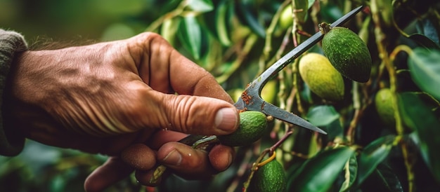 Farmer picking avocado harvest concept