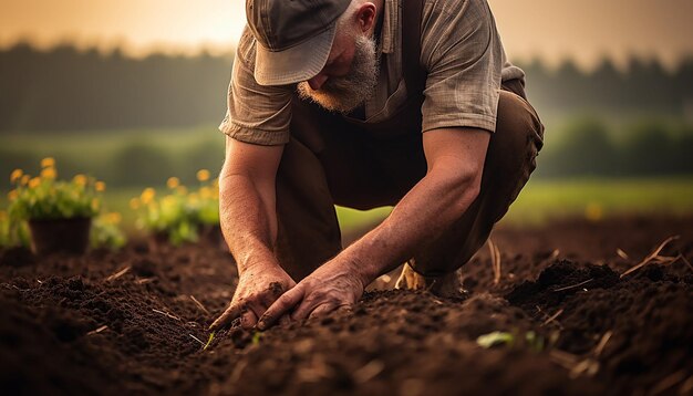 a farmer planting in the fields