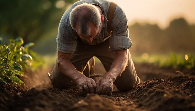 a farmer planting in the fields