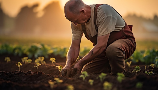 a farmer planting in the fields