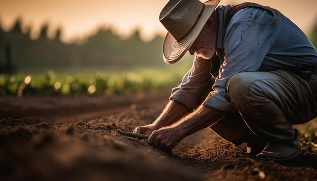 a farmer planting in the fields